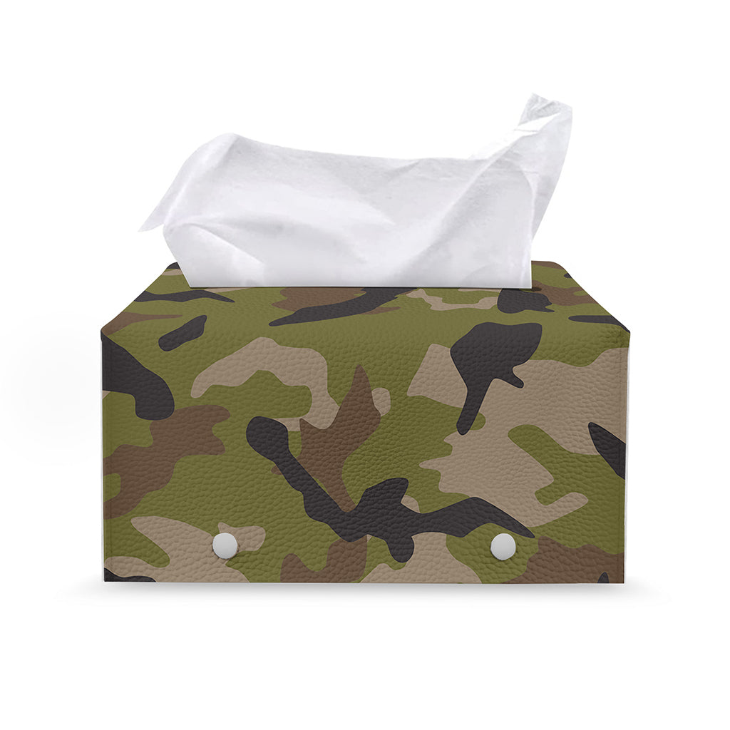 Desert Green Camouflage Print Leather Tissue Box Cover