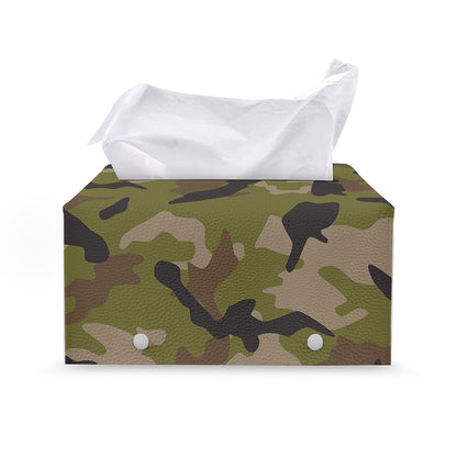 Desert Green Camouflage Print Leather Tissue Box Cover
