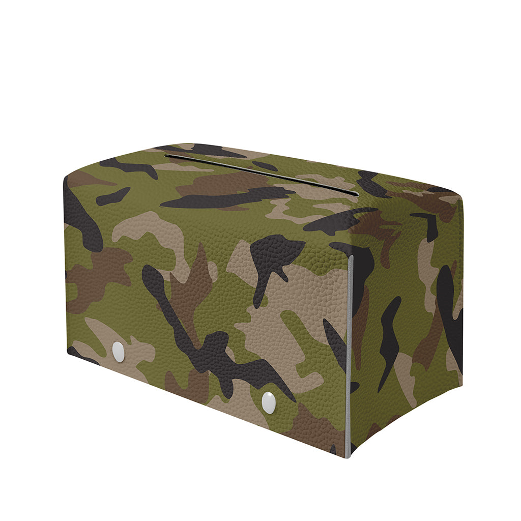 Desert Green Camouflage Print Leather Tissue Box Cover
