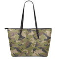 Desert Green Camouflage Print Leather Tote Bag With Zipper