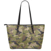 Desert Green Camouflage Print Leather Tote Bag