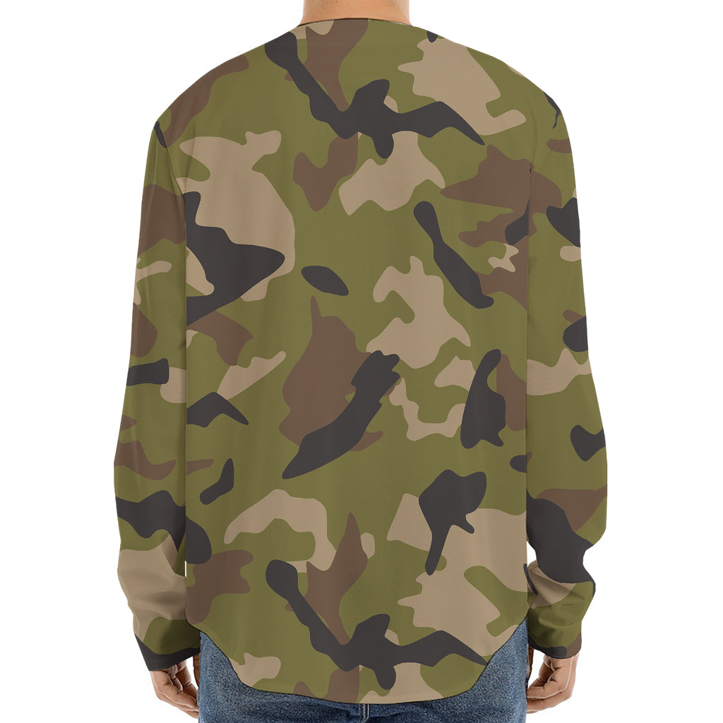 Desert Green Camouflage Print Long Sleeve Baseball Jersey