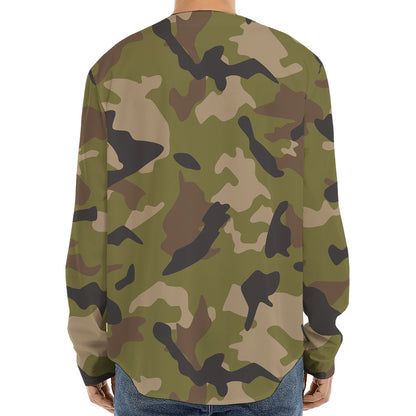 Desert Green Camouflage Print Long Sleeve Baseball Jersey