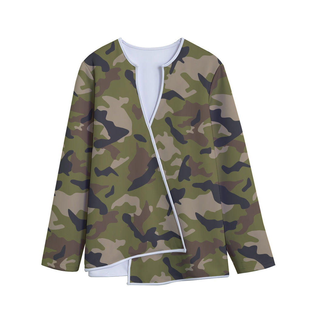Desert Green Camouflage Print Long Sleeve Short Coat