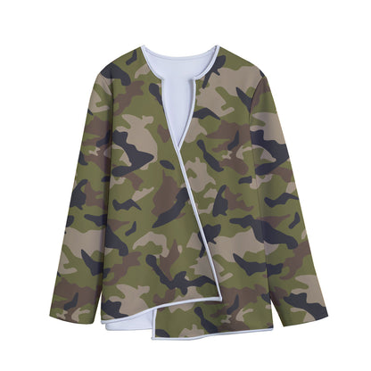 Desert Green Camouflage Print Long Sleeve Short Coat