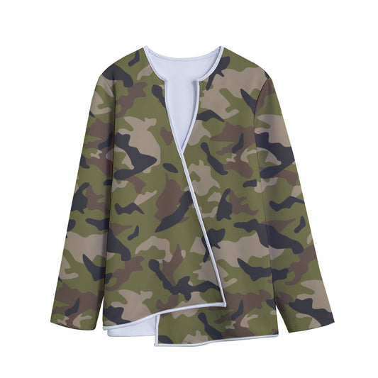 Desert Green Camouflage Print Long Sleeve Short Coat