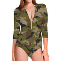 Desert Green Camouflage Print Long Sleeve Swimsuit