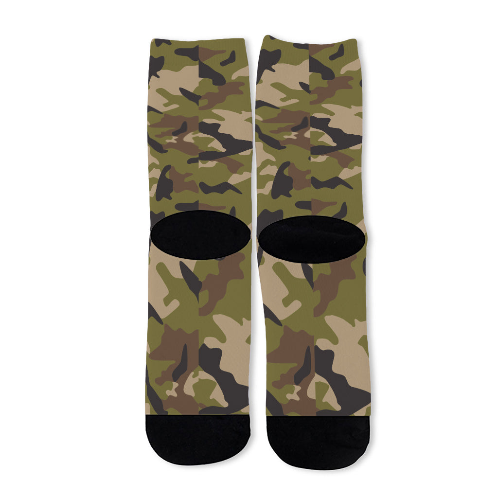 Desert Green Camouflage Print Long Socks