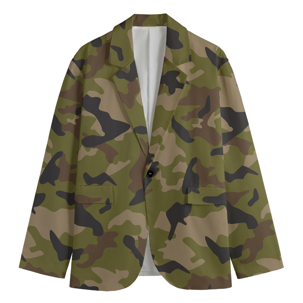 Desert Green Camouflage Print Men's Cotton Blazer