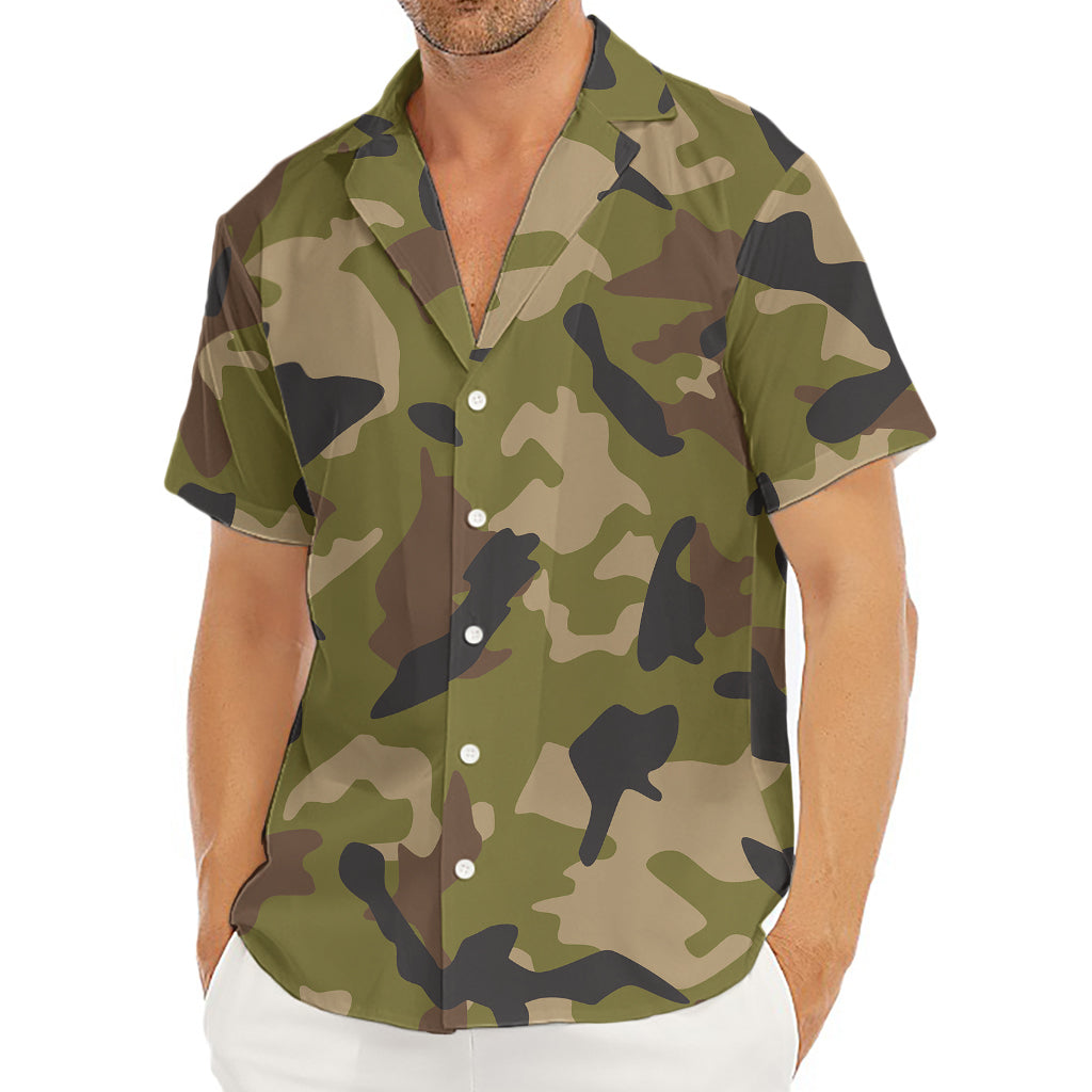 Desert Green Camouflage Print Men's Deep V-Neck Shirt