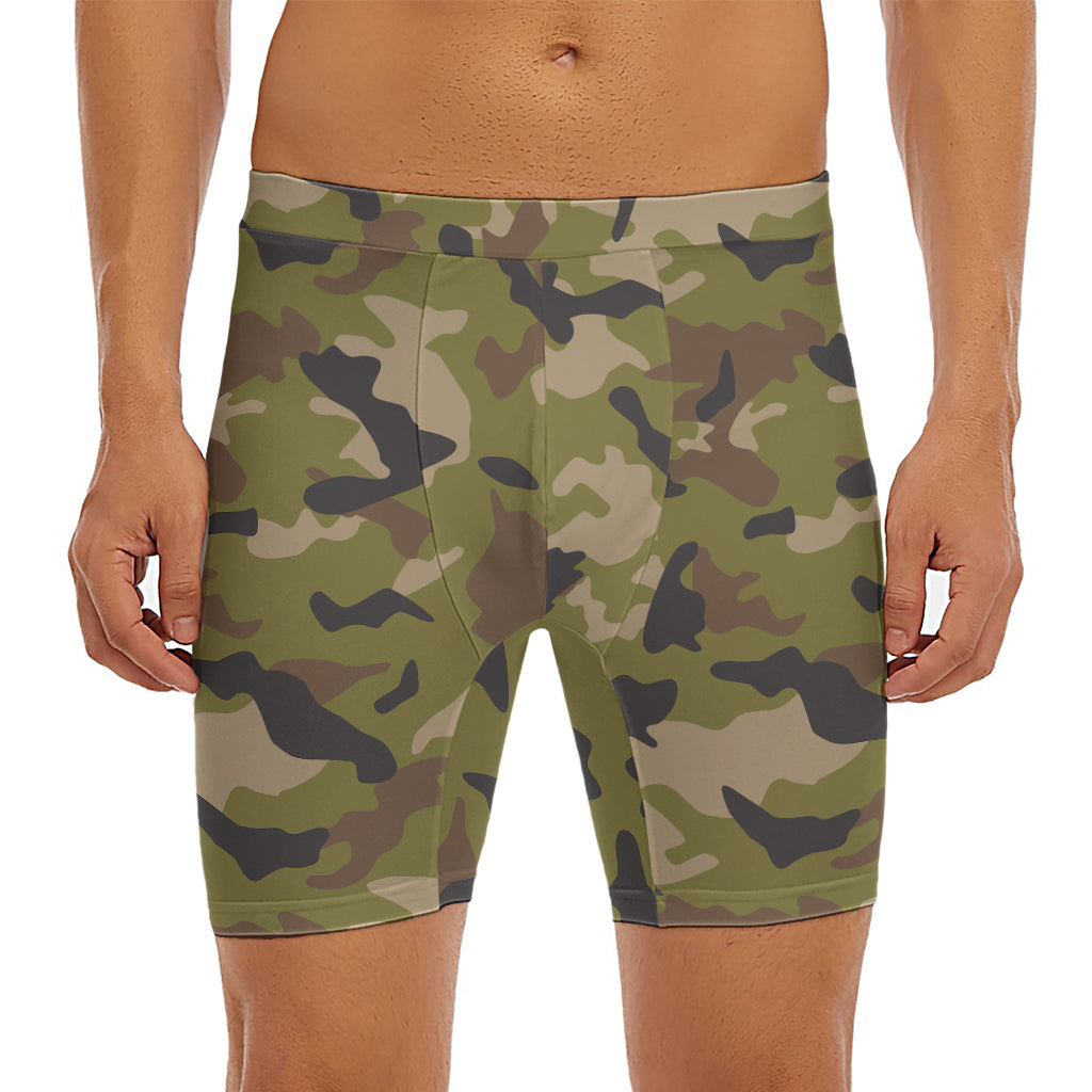 Desert Green Camouflage Print Men's Long Boxer Briefs
