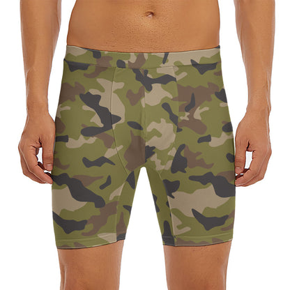 Desert Green Camouflage Print Men's Long Boxer Briefs