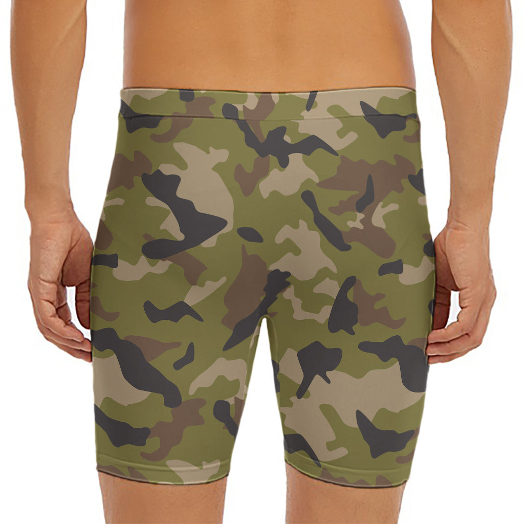 Desert Green Camouflage Print Men's Long Boxer Briefs