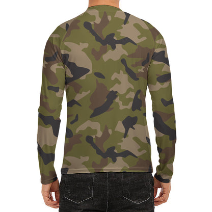 Desert Green Camouflage Print Men's Long Sleeve Rash Guard
