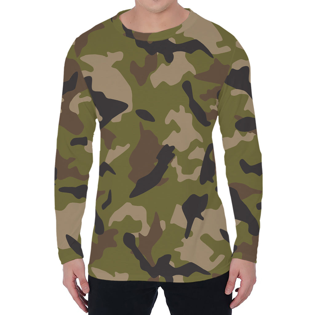 Desert Green Camouflage Print Men's Long Sleeve T-Shirt
