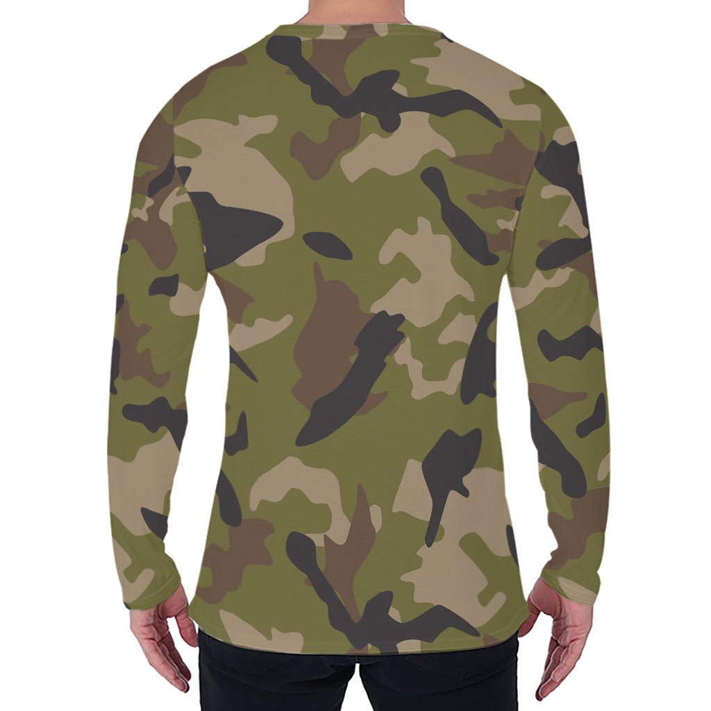Desert Green Camouflage Print Men's Long Sleeve T-Shirt
