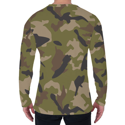 Desert Green Camouflage Print Men's Long Sleeve T-Shirt