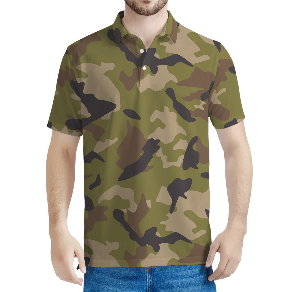Desert Green Camouflage Print Men's Polo Shirt