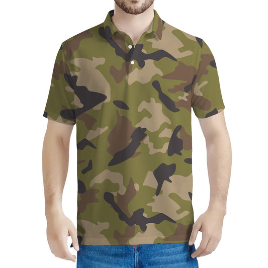 Desert Green Camouflage Print Men's Polo Shirt