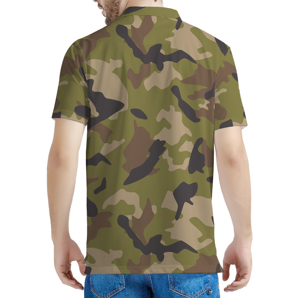 Desert Green Camouflage Print Men's Polo Shirt