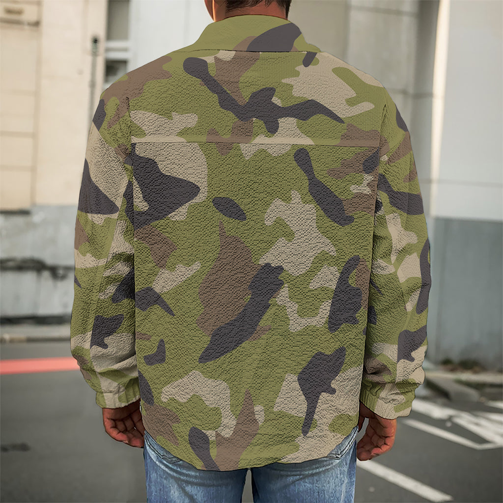 Desert Green Camouflage Print Men's Shirt Jacket