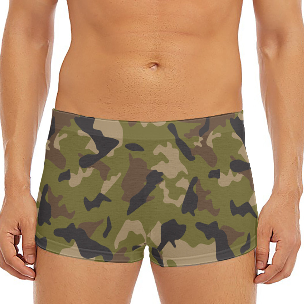 Desert Green Camouflage Print Men's Short Boxer Briefs