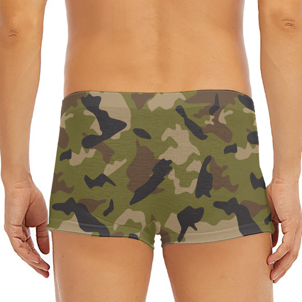 Desert Green Camouflage Print Men's Short Boxer Briefs