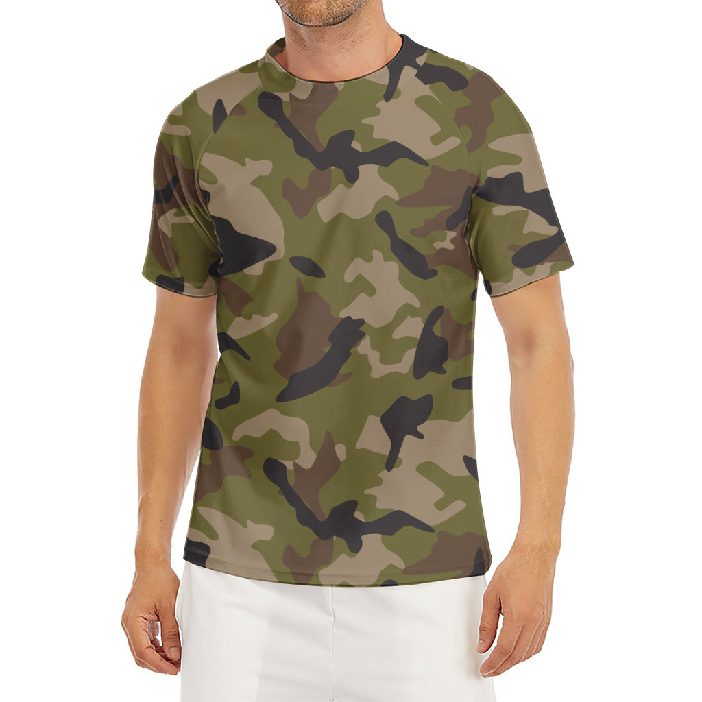Desert Green Camouflage Print Men's Short Sleeve Rash Guard