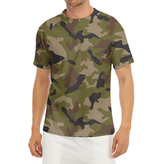 Desert Green Camouflage Print Men's Short Sleeve Rash Guard