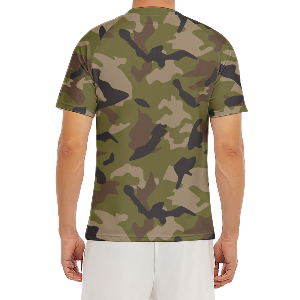 Desert Green Camouflage Print Men's Short Sleeve Rash Guard