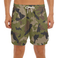 Desert Green Camouflage Print Men's Split Running Shorts