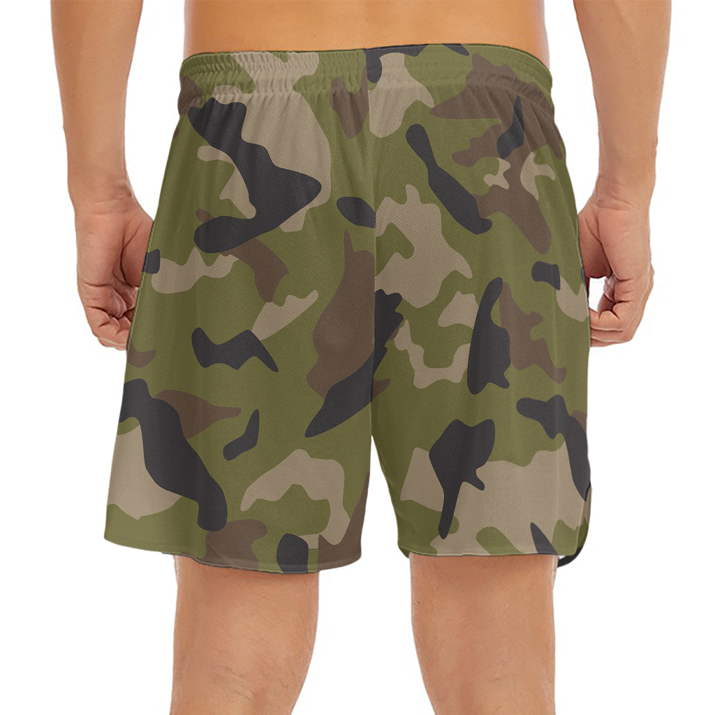 Desert Green Camouflage Print Men's Split Running Shorts