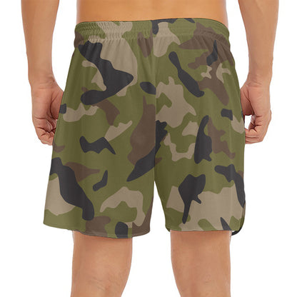 Desert Green Camouflage Print Men's Split Running Shorts