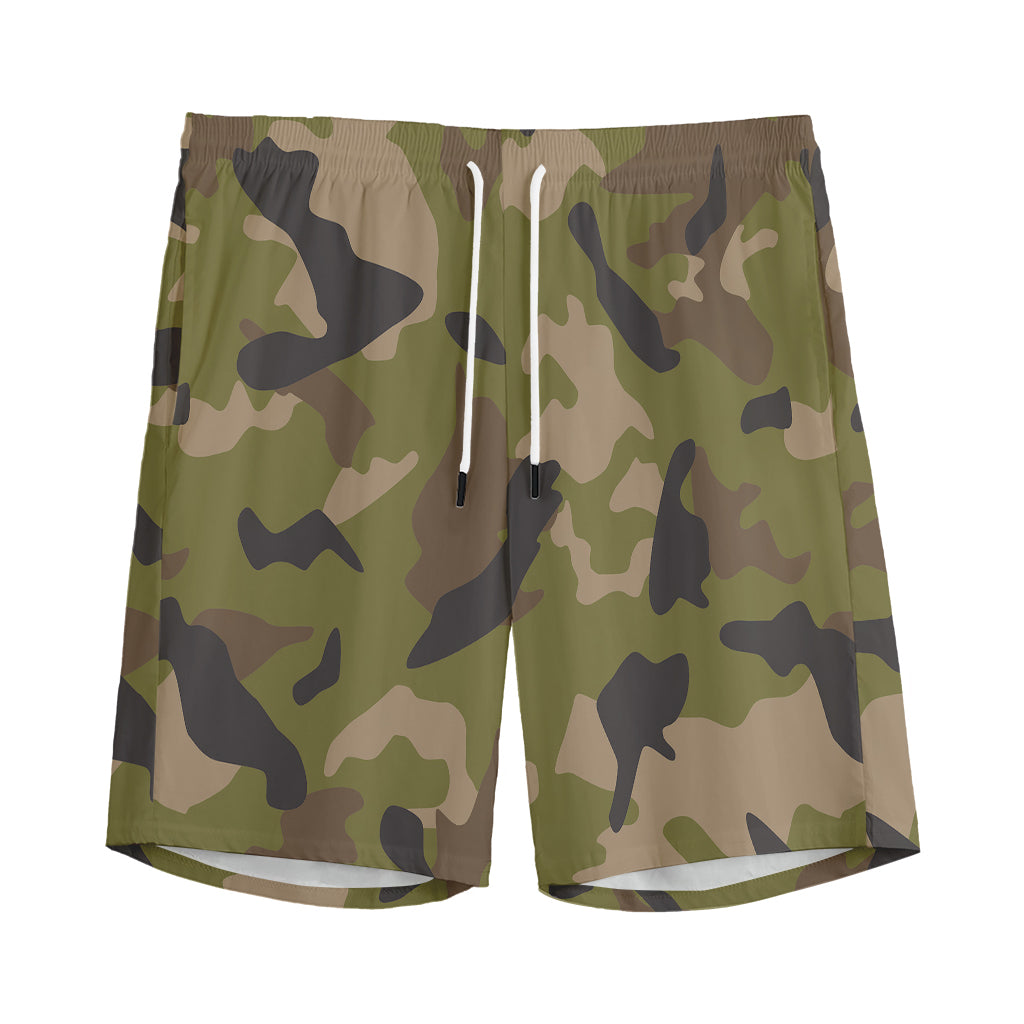 Desert Green Camouflage Print Men's Sports Shorts