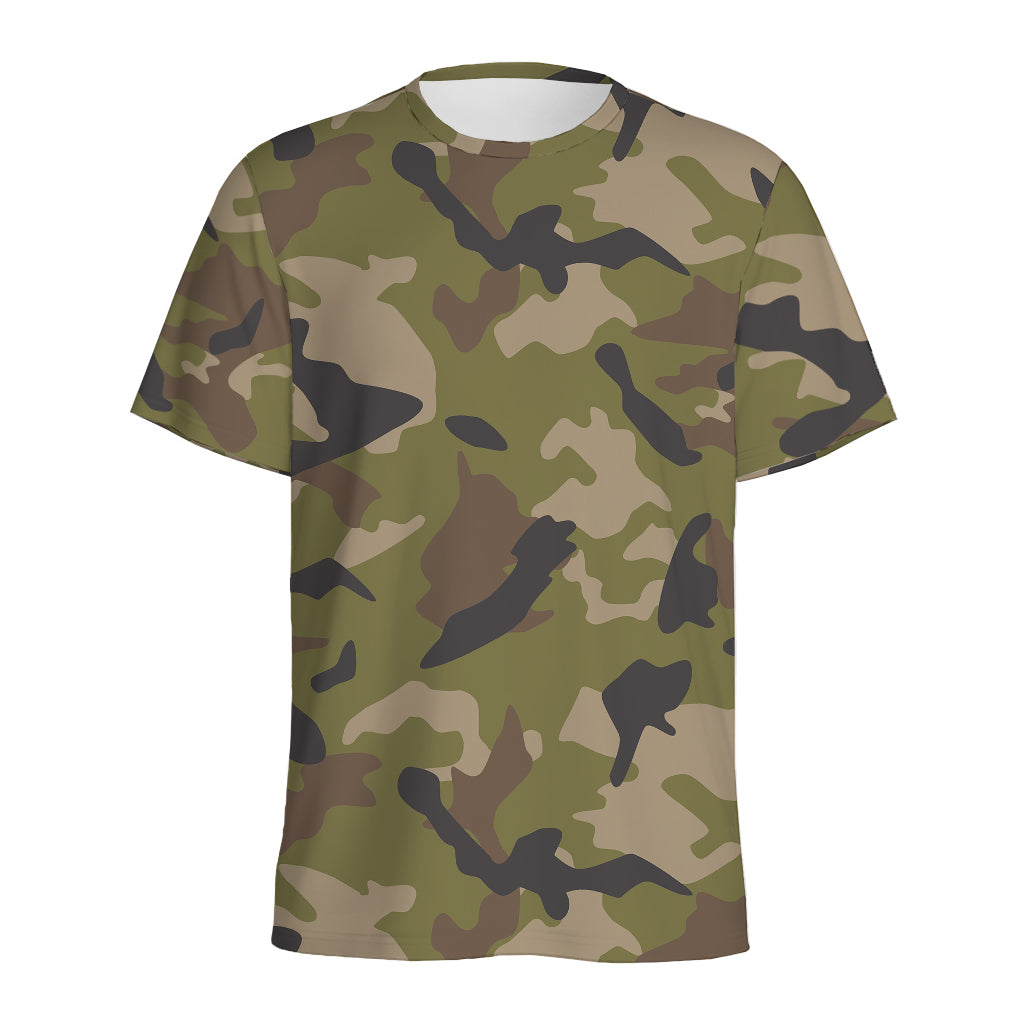 Desert Green Camouflage Print Men's Sports T-Shirt