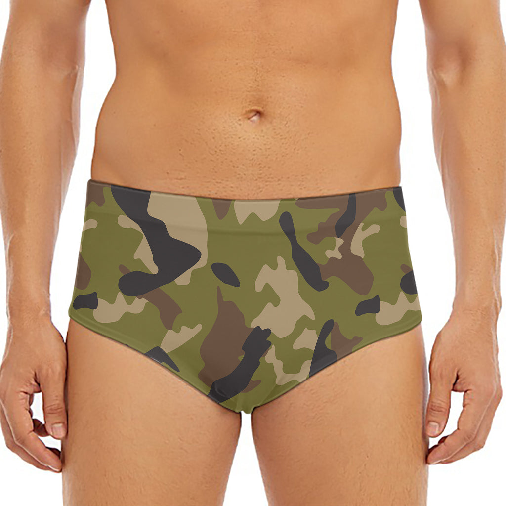 Desert Green Camouflage Print Men's Triangle Swim Briefs