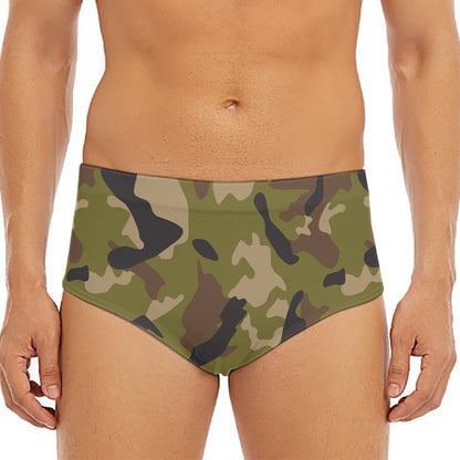 Desert Green Camouflage Print Men's Triangle Swim Briefs