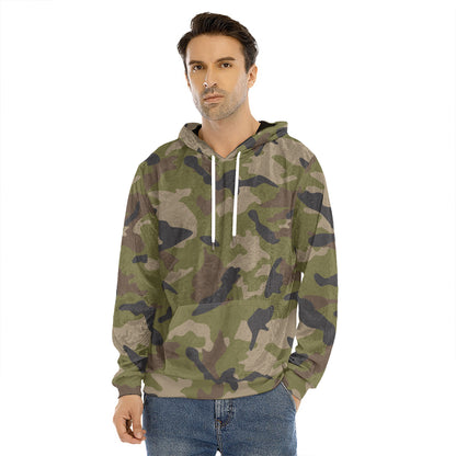 Desert Green Camouflage Print Men's Velvet Pullover Hoodie