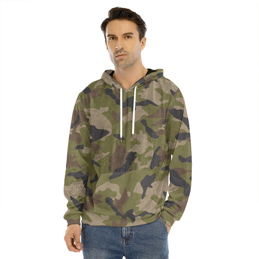 Desert Green Camouflage Print Men's Velvet Pullover Hoodie