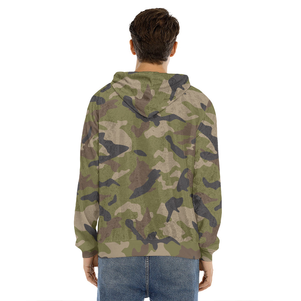 Desert Green Camouflage Print Men's Velvet Pullover Hoodie