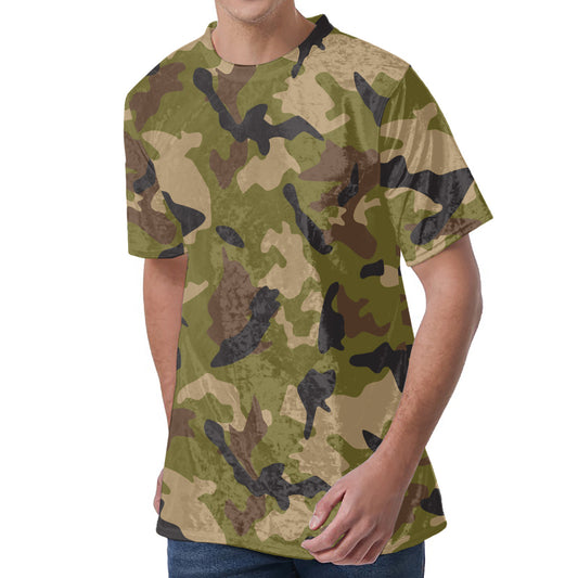 Desert Green Camouflage Print Men's Velvet T-Shirt