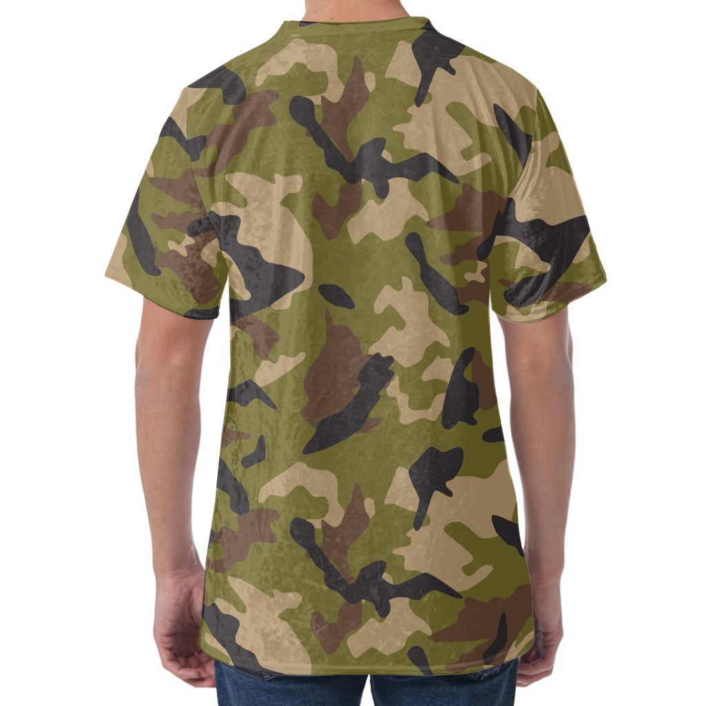 Desert Green Camouflage Print Men's Velvet T-Shirt