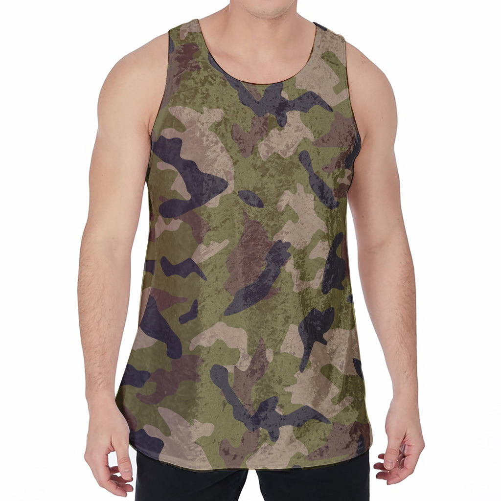 Desert Green Camouflage Print Men's Velvet Tank Top