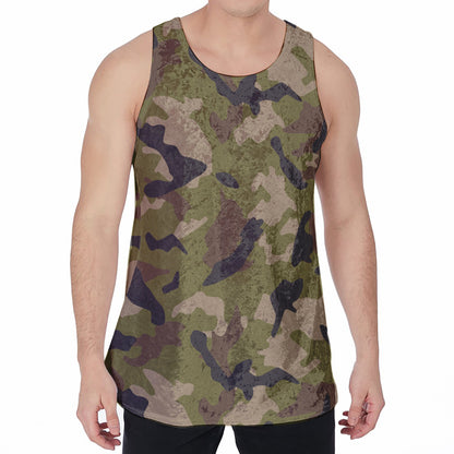 Desert Green Camouflage Print Men's Velvet Tank Top