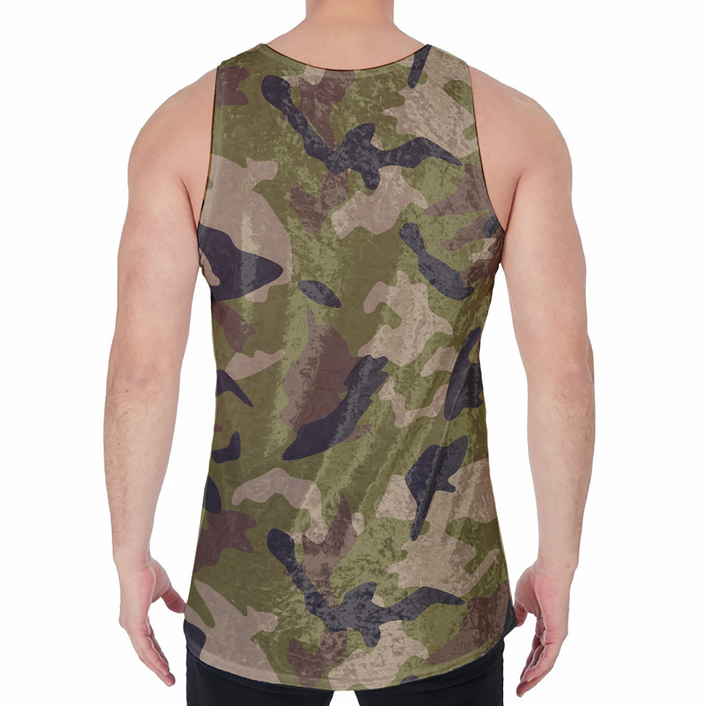 Desert Green Camouflage Print Men's Velvet Tank Top