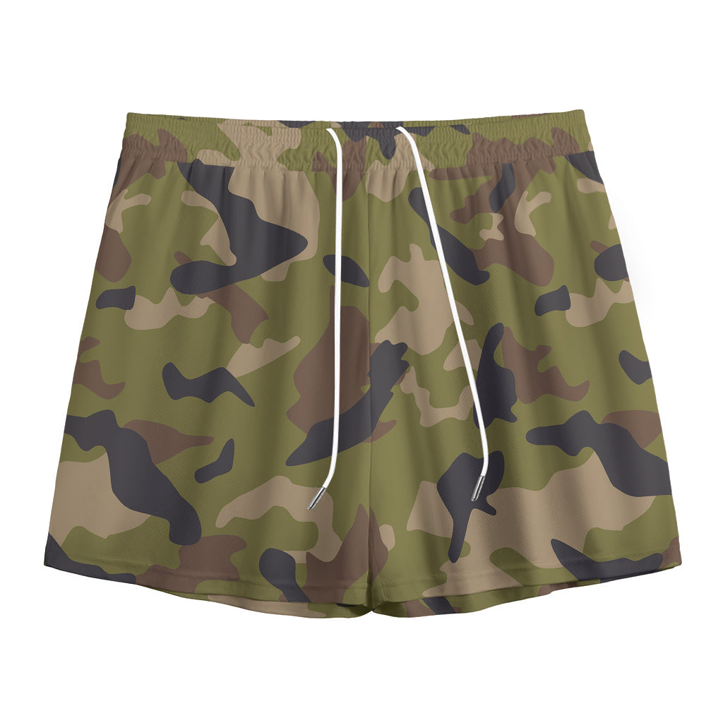 Desert Green Camouflage Print Mesh Shorts