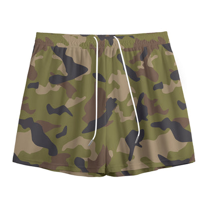 Desert Green Camouflage Print Mesh Shorts