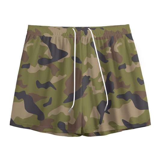Desert Green Camouflage Print Mesh Shorts