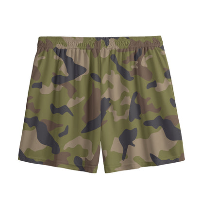 Desert Green Camouflage Print Mesh Shorts