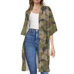 Desert Green Camouflage Print Open Front Beach Cover Up